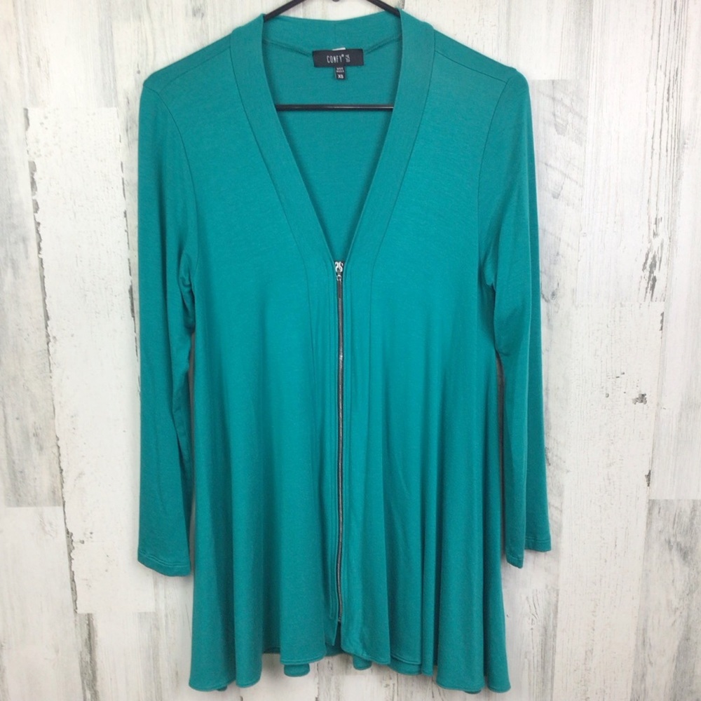 Comfy USA Zip Up Cardigan Sweater Soft Casual Basic Blue Long Sleeve XS Flare